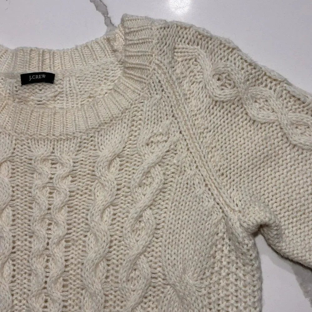 J. Crew Women's Ivory Cream Alpaca Merino Wool Blend Sweater XS Classic Knitted